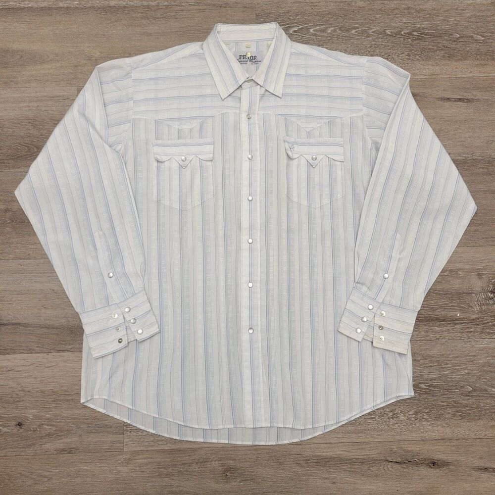 Vintage 50's 60's Men's Prior Rockabilly Western Shirt light Blue Size 17.5